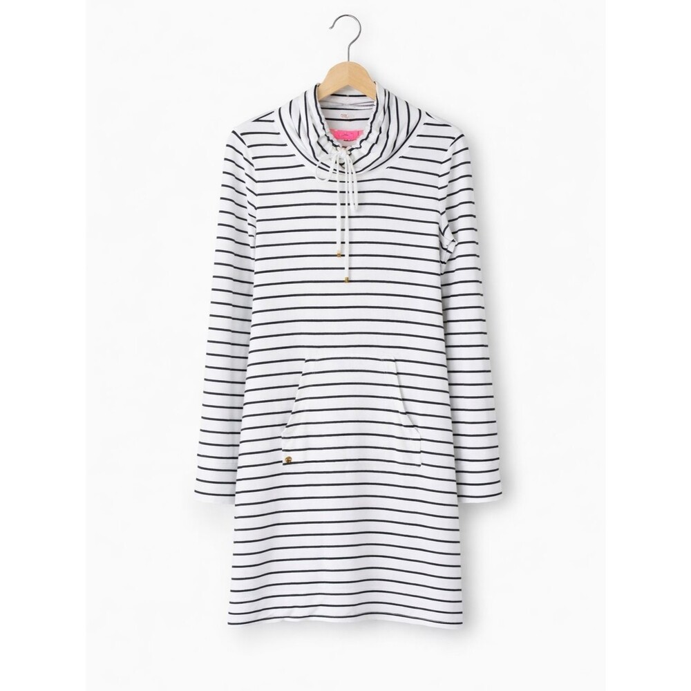 Lilly Pulitzer UPF 50+ Navy Blue Mystic Stripe Popover Stretch Long Sleeve Dress